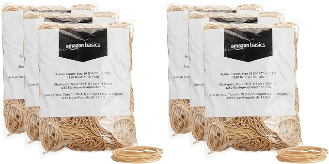 Amazon Basics Rubber Bands, Office Supplies, Size 19, 1250 Bands/1 lb. Pack by AmazonBasics