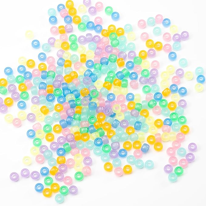Gxueshan 1000 Pcs Acrylic 9 Color Pony Beads 6x9mm Bulk Glow in The Dark - Image 3