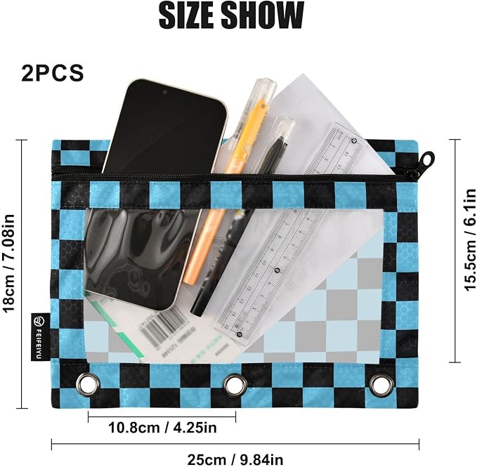 Black Blue Checkered Pattern Pencil Pouch - Image 3