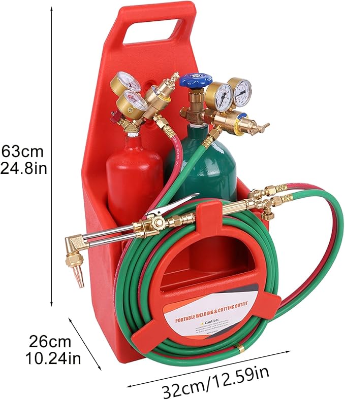Oxygen Acetylene Torch Kit, Professional Welding Cutting Kit, Long Pipe Brass Nozzle Welding Torch Kit with Gauge Oxygen Acetylene, Portable Oxyacetylene Welding and Cutting Torch Kit Red