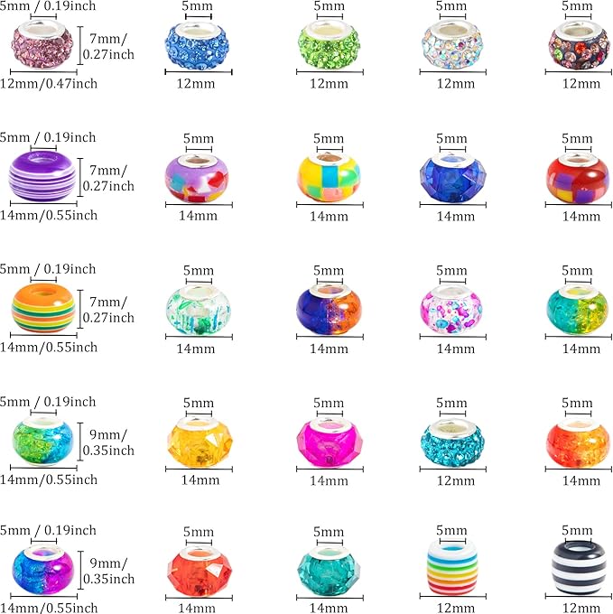 300 Pcs European Large Hole Beads, Zyehxed Assorted European Craft Beads Mixed - Image 2