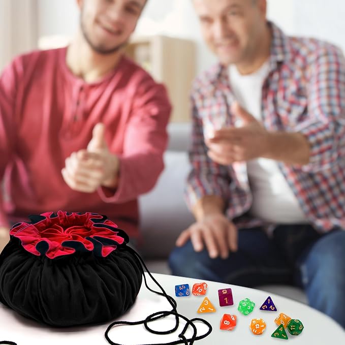 SIQUK Large Dice Bag with Pockets Drawstring Dice Bag DND Dice Storage Bag Big - Image 7