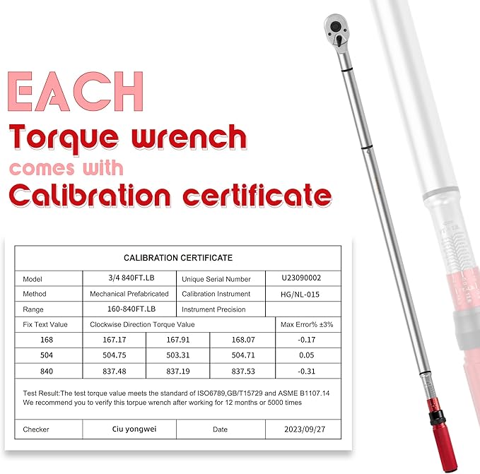 3/4 Inch Torque Wrench, 48 Tooth Torque Wrench 3/4 Drive 160-840FT.LB/217-1139N.M with a Solid Storage Case