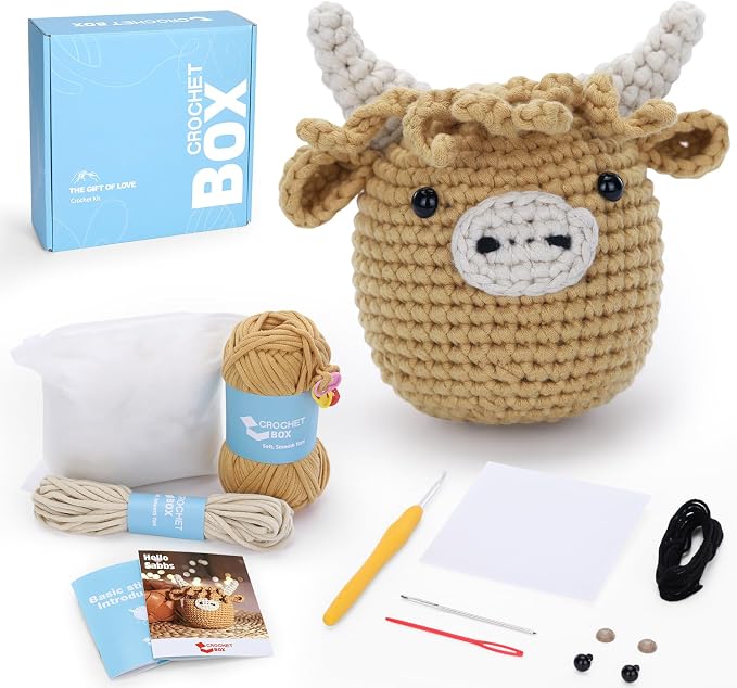 Crochet Kit for Beginners: Highland Cow Crochet Kit, Learn to Crochet, Include by CROCHETBOX