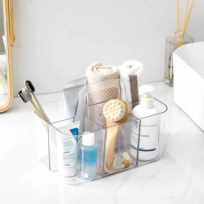 Multiuse Caddy Organizer with Handle, Portable Divided Plastic Tote Bin - Image 3