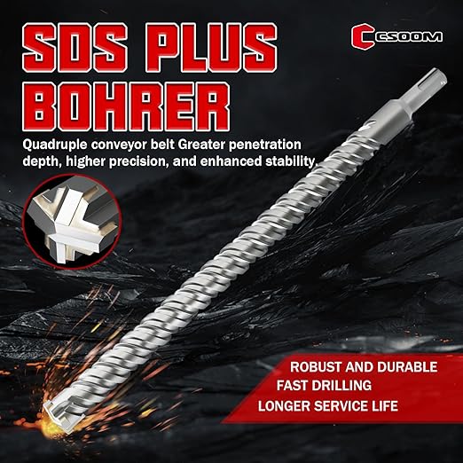 CSOOM SDS Plus Rotary Hammer Drill Bit 3/4"x18.11", Professional Concrete Drill Bit for Concrete, Brick, Stone and Cement Walls