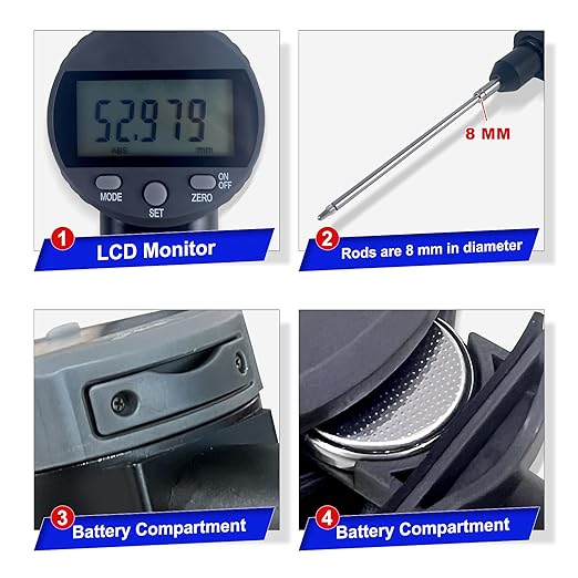 Digital Dial Indicator,with A Range of 100mm/4 in,Dlectrical Digital Indicator Graduation Resolution of 0.01mm