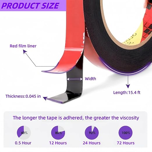Gasenvan Double Sided Tape Heavy Duty, Mounting Adhesive Tape 1/2 in x 15.4 ft - Image 2