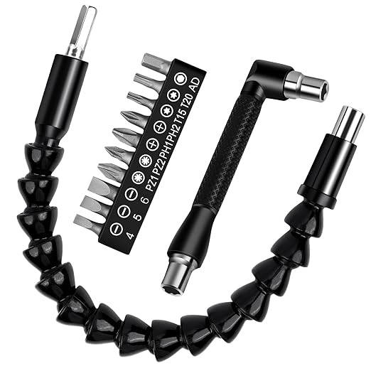 Flexible Drill Bit Extension, 11.6 Inch Super Bit Screwdriver Kit, Manual 90 Right Angle Drill Attachment, 1/4 Flexible for Drill, Screwdriver Bit Set