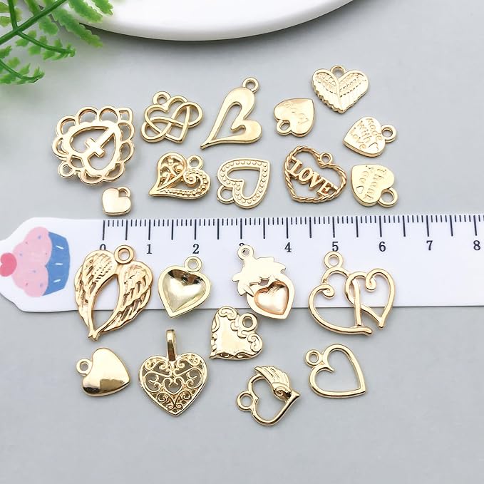 WOCRAFT 60pcs KC Gold Heart Valentine's Day Wedding Charms Bracelet Charms - Image 4