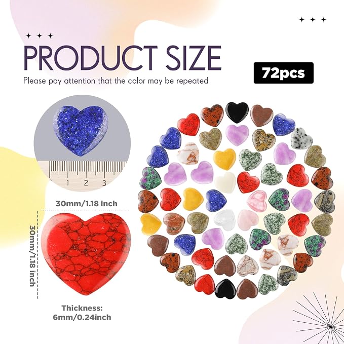 Nuenen 72 Pcs Natural Heart Shaped Healing Crystal Stone Bulk 1.2 Inch Polished - Image 2