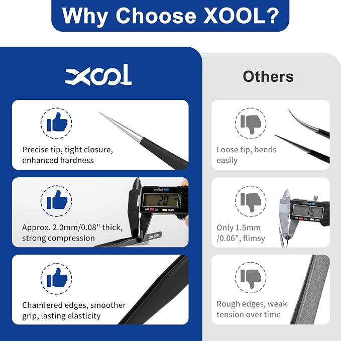 XOOL 9 PCS ESD Precision Tweezers Set, Anti-Static Stainless Steel Tweezers Kit - Image 7