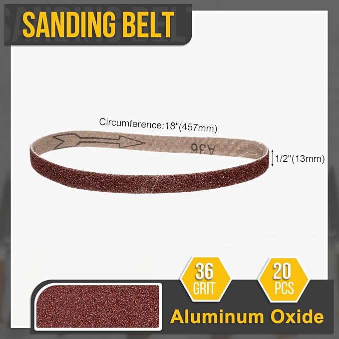 1/2 x 18 Inch Sanding Belt, 20 Pcs 36 Grit Knife Sharpener Belts Work Sharpening for Belt Sander Knife Carving Tools Metal Working