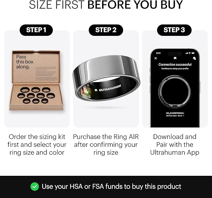 ULTRAHUMAN Ring AIR-Smart Ring Health Tracker, Size First Sizing Kit,Sleep Tracker,Smart Ring for Men/Women,Fitness Tracker (Made in India, Space Silver, 9)