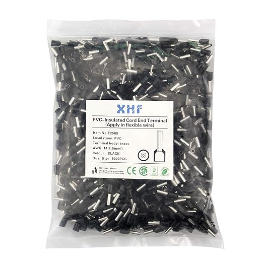 XHF 1000 PCS AWG 14/2.5mm² Wire Ferrules Insulated Copper Crimp Connectors, Crimp Pin Cord End Terminals Black