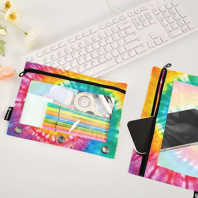 Tie Dye Pencil Pouch for 3 Ring Binder, 2 Pack Waterproof Pencil Bags Clear - Image 5