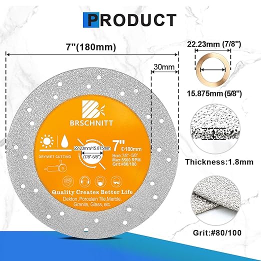Rock Slab Grinding Disc - 7 inch Glass Cutter Disc (4pcs), Granite Cutting Disc, Diamond Grinder Wheel for Rock Slab, Stone, Tile, Marble, Granite, Glass Diamond Cutting Discs