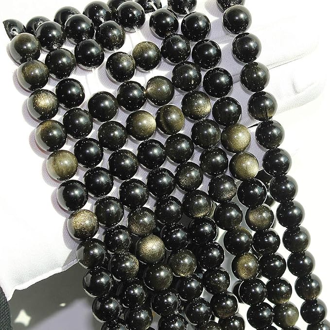MJDCB 5A Natural Stone Beads Gold Obsidian Round Loose Beads - Image 5