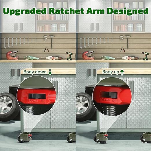 Leveling Casters Wheels, Heavy Duty Casters Wheels with Ratchet Arm 6600 LBS, Green Retractable Casters Set of 4, Nylon Wheels & Leveling Feet, Suitable for Equipment, Machine