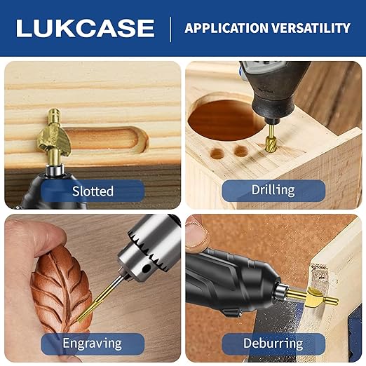 Wood Carving Bits Titanium Coated Engraving Router Bit, 20pcs HSS Rotary Burr Set with 1/8" Shank for Rotary Tools for DIY Carving, Drilling Engraving, Woodworking, Trimming, 2 Collet Included