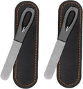 Metal Nail File, Stainless Steel Fingernail Files Double Sided Grit Nail Filer with Leather Cases and Non Slip Handle (2 Pack 3.6IN Gunmetal Files with PU Cases)