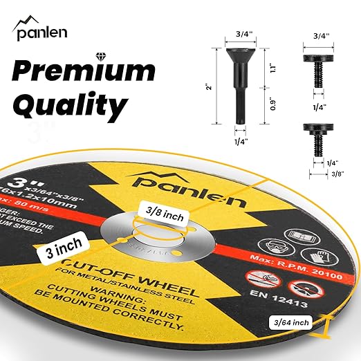 3inch 10 Pack Die Grinder Cutting Disc and Mounting Mandrel Kit 1/4" 3/8" Arbor