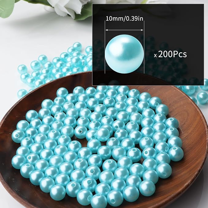 200pcs Light Blue 10mm Pearl Beads - Image 2