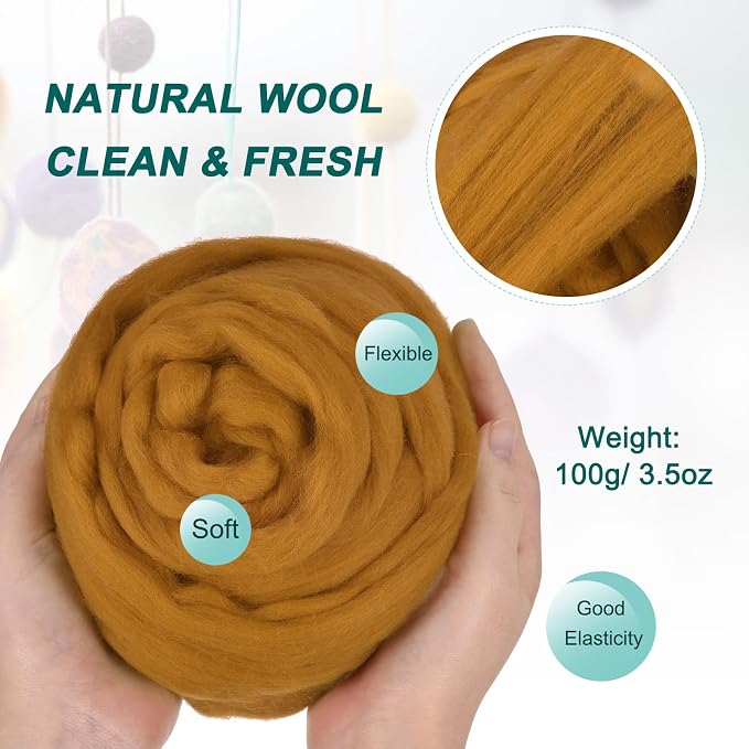 uxcell Needle Felting Wool, 3.5 Oz Nature Fibre Wool Yarn Roving - Image 2