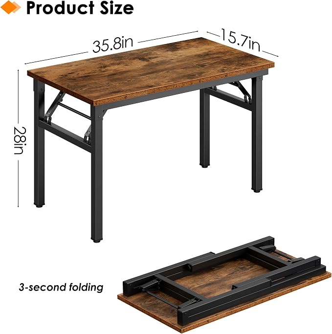 Need Small Folding Computer Desk, 35.8 Inch Writing Table, Rustic Brown | - Image 3