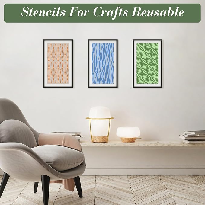 Geometric Texture Stencils for Crafts Reusable 12Pcs Stencils | DIY Art - Image 2