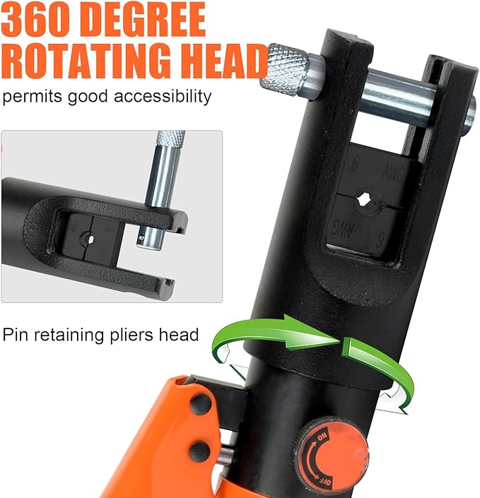 HZLZRZ Hydraulic Crimping Tool 12 Tons, Range 8AWG-4/0AWG(250MCM), Hydraulic Cable Lug Crimper with Standard US 9 Pairs of Dies for Wire Battery Cable Terminal Crimping Tool