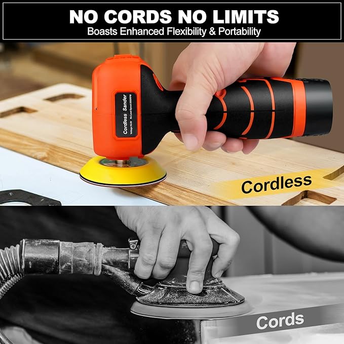 Cordless Sander, 3" Palm Sander with 16.8V 3.0Ah Li-ion Battery, 3500RPM Mini Polisher, 19 Accessories Sander Tool for Sanding/Polishing/Waxing/Cleaning