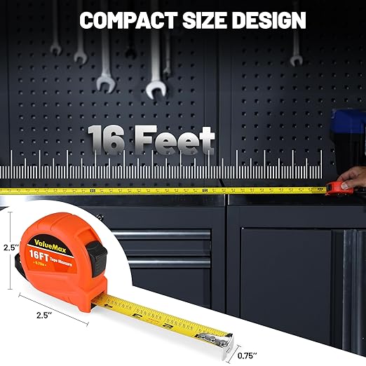 ValueMax Tape Measure 16FT with Fractions 1/8, 3 Pack Retractable Easy Read Measuring Tape, Imperial Pocket Measurement Tape with Metal Belt Clip for Construction, Contractor, Carpenter, Woodworking