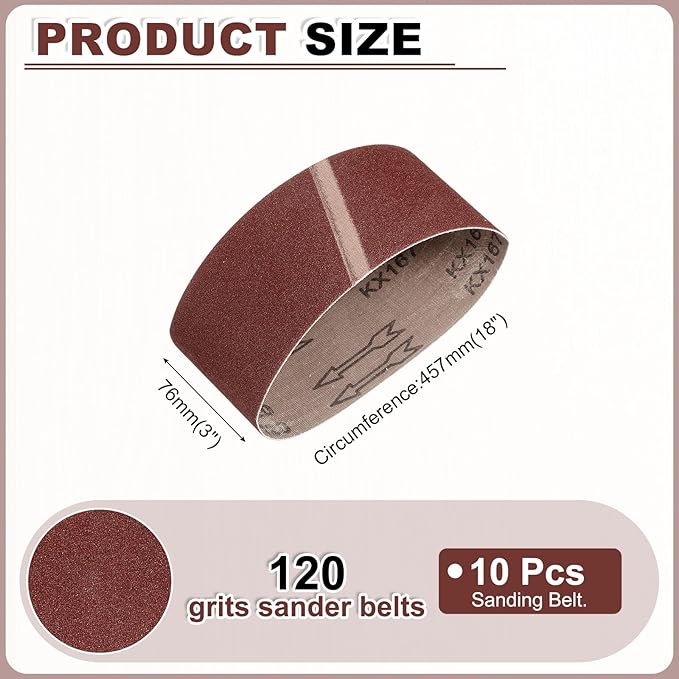 HARFINGTON 3 x 18 Inch Sanding Belts, 10 Pcs 120 Grits Aluminum Oxide Belt Sander Abrasive File Belt for Woodworking, Metal Polishing, Knife Sharpener