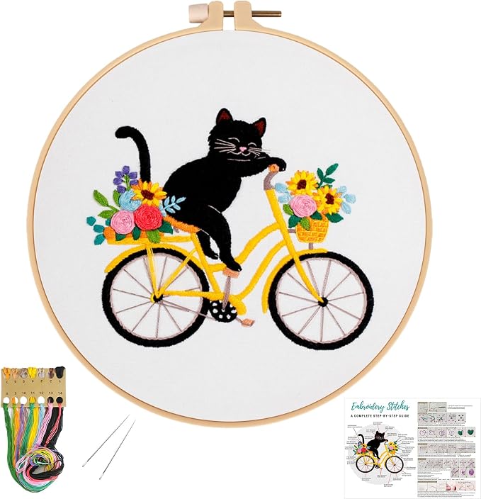 Louise Maelys Cat Bicycle Embroidery Kit by LouiseMaelys