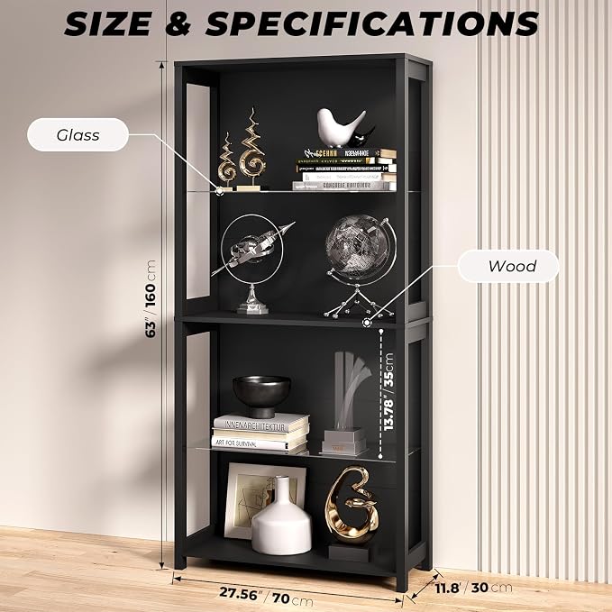 Display Cabinet with Glass Shelves, 4-Tier Display Shelf with LED Lights - Image 2