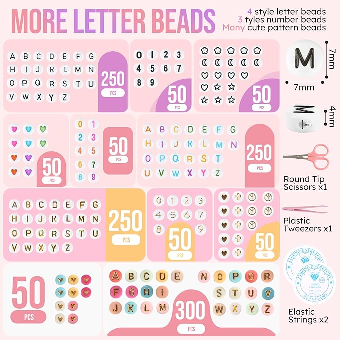 Pizooro Friendship Bracelet Kit, 28 Colors 5040 Pcs Clay Beads 1200 Pcs Letter - Image 4