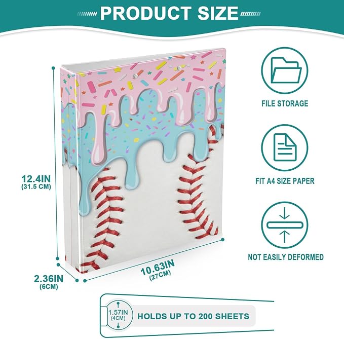 Baseball Red White Stripe Pattern Round Ring Binders 1.5 Inch Softball Sports 3 - Image 4