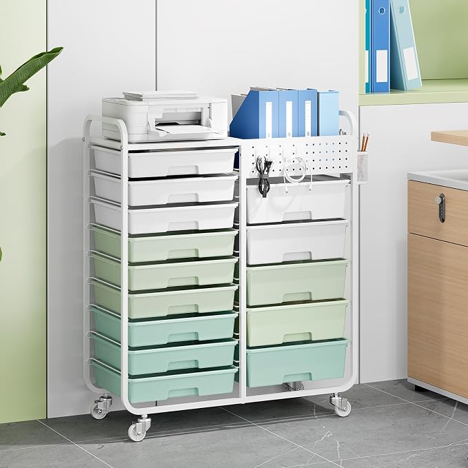 Rolling Storage Cart with 14 Drawers, Storage Organizer Cart with Tabletop and - Image 8