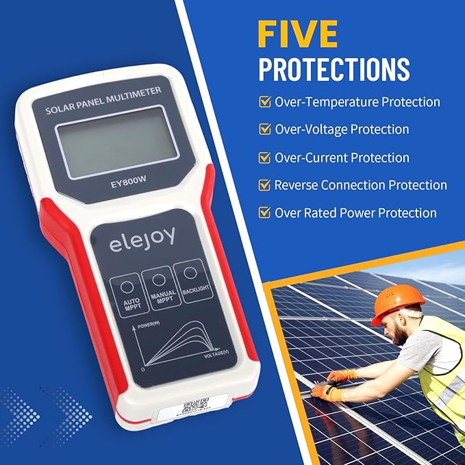 800W Solar Panel Tester, Digital PV Multimeter with Smart MPPT Tracer, 12-60V Voc, 0-35A Isc, Battery-Free, with LCD Display, MC4 & Alligator Clips, EVA Case for Solar Power Test