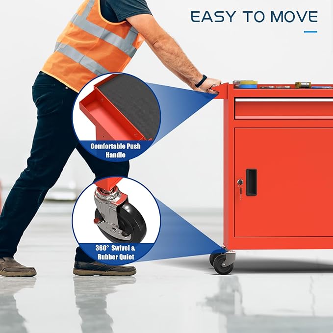 5-Drawers Red Tool Chest, 2-in-1 Mechanic Rolling Tool Box Removable Lockable Tool Storage Cabinet, Metal Tool Cart with Drawers and Wheels for Garage, Workshop