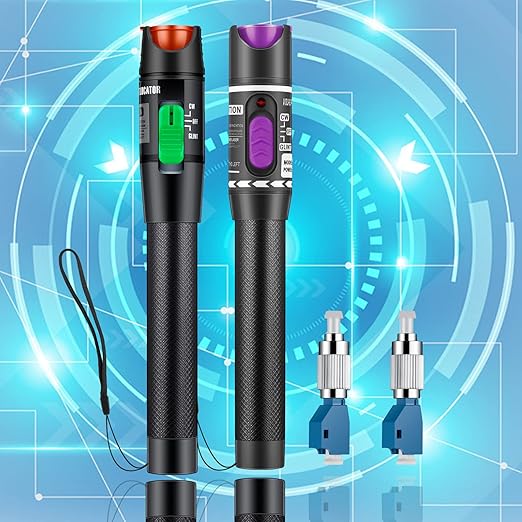 2pc Fiber Optic Visual Fault Locator VFL Fiber Optic Cable Tester with 2pcs Singlemode 9/125um FC Male to LC Female Adapter, Green & Purple Switch (Mode Number: VFL-30)