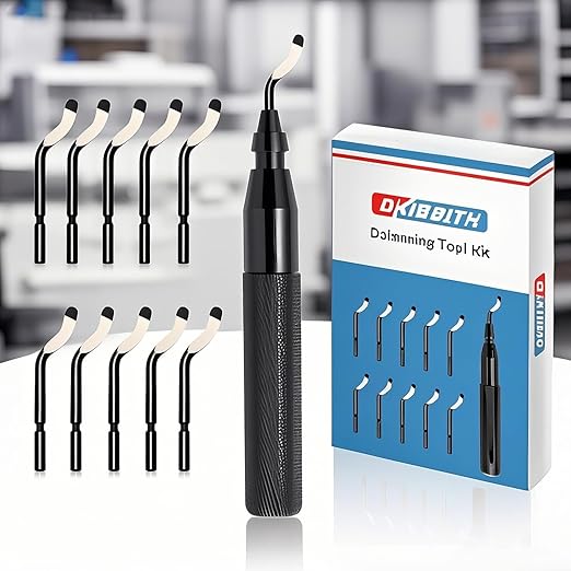 DKIBBITH Deburring Tool with 11 HSS Swivel Blades for Metal, 3D Prints,Resin,Ideal for Plumbing & 3D Printing Burr Removal,Black.