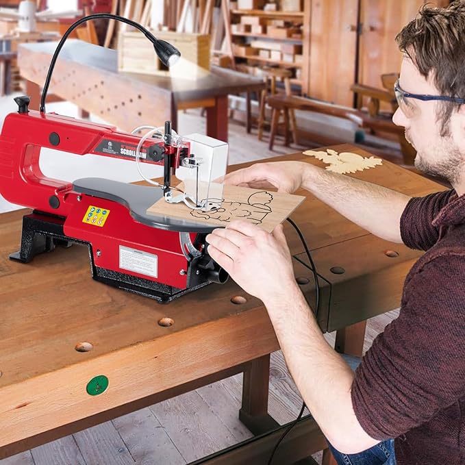 16-Inch Scroll Saw with Tilting Table and LED Light – Adjustable Speed for Wood, Acrylic, and Crafts