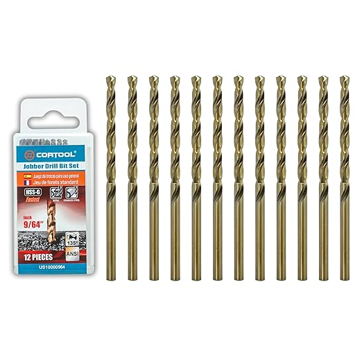 9/64 inch Cobalt Drill Bits (12Pcs), M35 HSS Metal Jobber Length Twist Drill Bit Set for Hard Metal, Stainless Steel, Iron, Copper, Aluminium, Brass, Plastic & Wood
