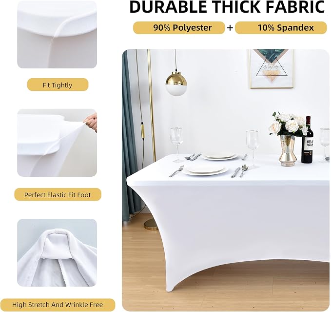 10-Pack 4ft White Spandex Table Covers - Image 2