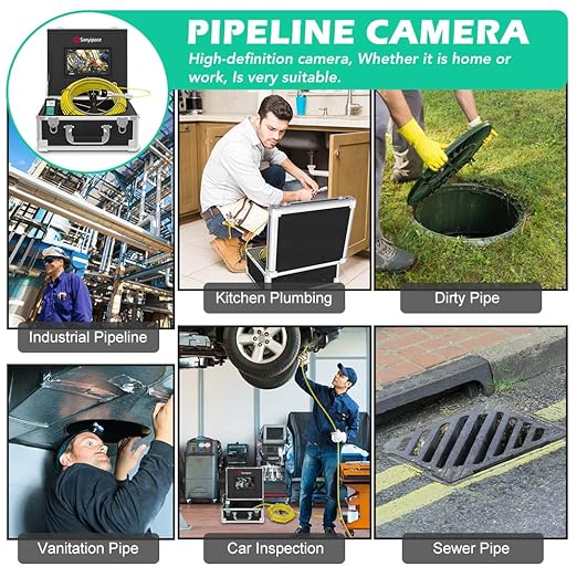 Sanyipace Sewer Camera 165FT/50M with WiFi Wireless Transmission, Drain Camera with Lights, Pipe Sewer Scope Inspection Camera with IP68 Waterproof Camera Probe, 7" Color Screen, Camera Guide Wheel