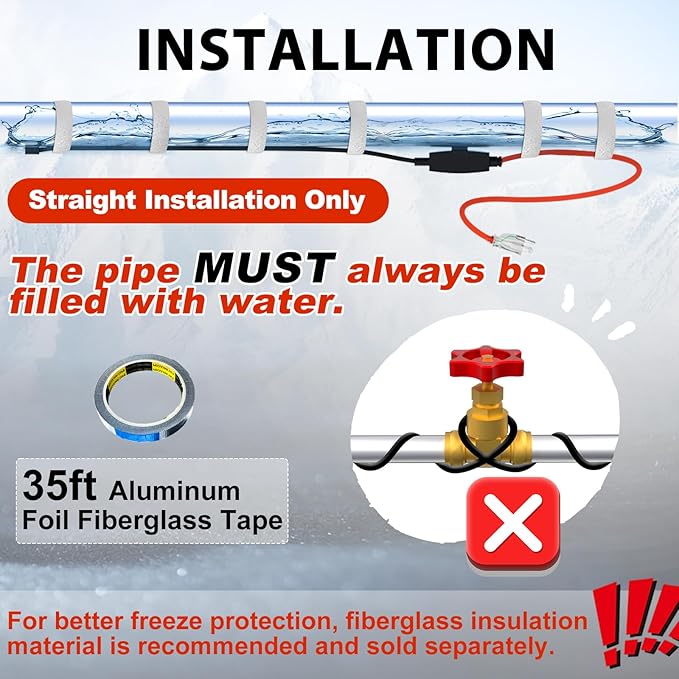 HEATIT Electric Heating Cable 120V Heat Tape for Pipes Automatic Heat Tape Pipe Freeze Protected Heated Cable 18 Feet