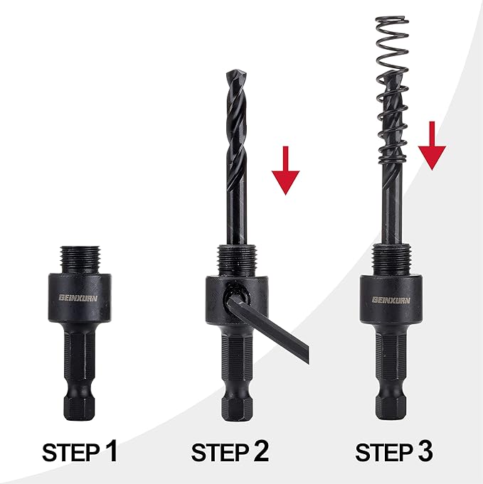 General Hole Saw Mandrel, 7/16-Inch and 3/8 Inch Hole Saw Arbor with 3Pcs Central Drill/2PCS Hex wrench/2Pcs Spring