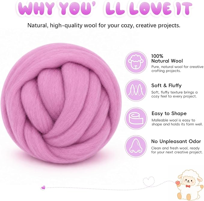 1.76oz Wool Roving: Needle Felting Wool White Roving Wool Felting Supplies Pure - Image 2